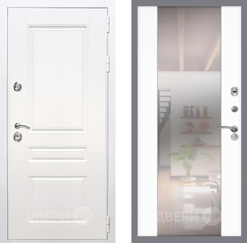 Входная металлическая Дверь Рекс (REX) Премиум-н Силк Сноу СБ-16 Зеркало Силк Сноу в Старой Купавне