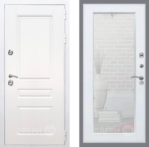 Входная металлическая Дверь Рекс (REX) Премиум-н Силк Сноу Зеркало Пастораль Силк Сноу в Старой Купавне